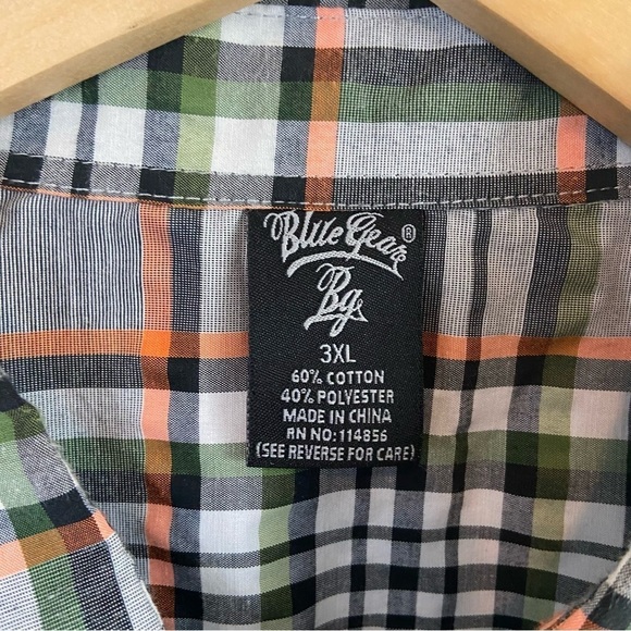 Mens Plaid Button Down Shirt Grey Orange Black Cotton Blend Sz 3XL Big & Tall - Picture 6 of 7